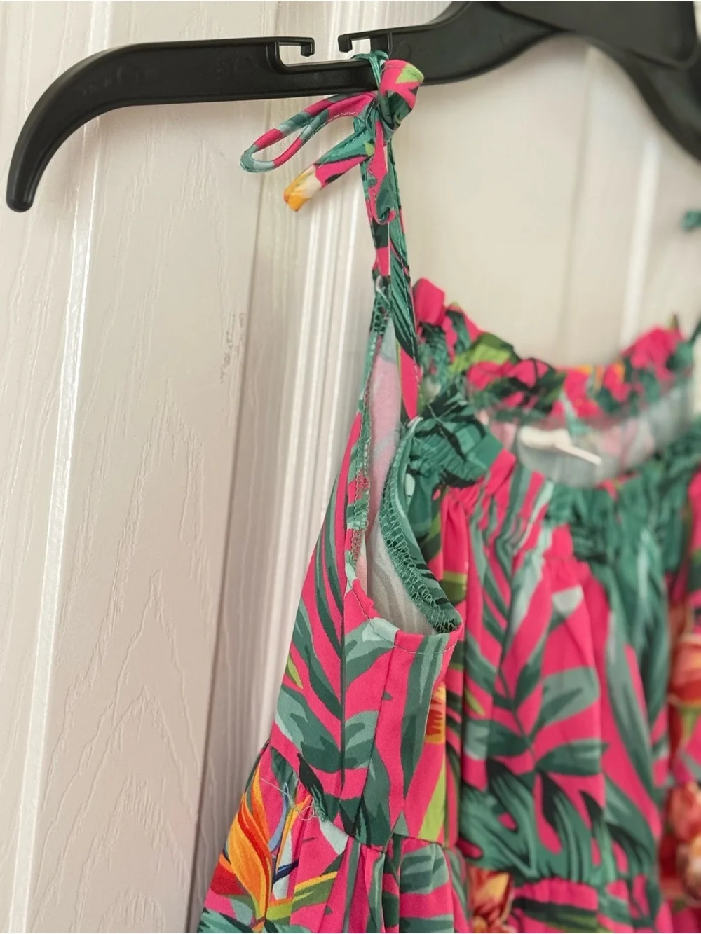 SHEIN Girls Size 8Y Tropical Floral Tiered Sundress Pink Green Tie Strap
